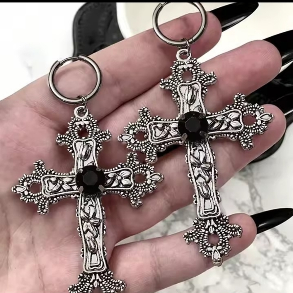 Cross Earrings Black Goth Women's Jewelry New f99